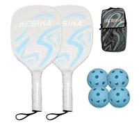 Tbest Pickleball Paddle, Lot de 2 Raquettes Haut de Gamme, 4 Balles avec Sac de Transport, pour Niveaux de Compétence de Jeu en Intérieur et en Extérieur, équipement Léger (Blue)