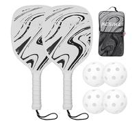 Tbest Pickleball Paddle, Lot de 2 Raquettes Haut de Gamme, 4 Balles avec Sac de Transport, pour Niveaux de Compétence de Jeu en Intérieur et en Extérieur, équipement Léger (White)