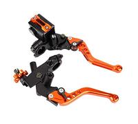 Tbest poignet d'embrayage noir,1 paire de levier de frein moto droit et gauche avec maître-cylindre, leviers de réservoir d'embrayage de frein moto universels (22mm) universels (Orange)