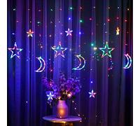 Tbest Rideau Lumineux LED en Forme d'étoile et de Lune, 3,5 M, alimenté par USB avec Télécommande, 8 Modes d'éclairage, Guirlande Lumineuse Colorée pour Chambre à Coucher, Décoration Intérieure et