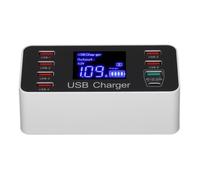 Tbest station de charge de bureau Chargeur de téléphone USB 40W avec 8 ports Portable QC3.0 USB C Type C Chargeur rapide pour