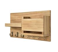 Tbest Support Mural en Bois de Paulownia avec étagère et 4 Crochets - Porte-clés Multifonctionnel pour Entrée, Sacs de Courrier, Manteaux - Gain de Place pour Décoration d'intérieur (Couleur du bois)