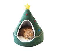 Tbest Tente de Lit en Forme d'arbre de Noël pour Chat, Grotte Chaude et Confortable pour Animaux de Compagnie avec Coussin Amovible et Lavable, Froid à 360 °, Décoration de Vacances pour Chats