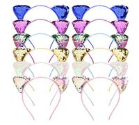 Tbestmax Lot de 12 bandeaux oreilles de chat à paillettes pour femmes et filles, costume de chat, cosplay, décorations quotidiennes, nœud de lapin, 6 couleurs