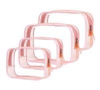Tbestmax Lot de 4 trousses de maquillage transparentes, Rose pêche - 4 pièces (2 m + 2 L)