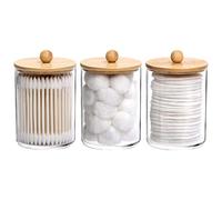 Tbestmax Qtip Lot de 3 pots d'apothicaire transparents pour cotons-tiges/balles/tampons de 283,5 g avec couvercles en bois