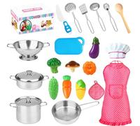 Tbintul Accessoire Cuisine Enfant, Chef Jeu de rôle avec, Dinette Enfant Ustensile de Cuisine, Jouets Fruits et Légumes à Découper, Chef Jeu de rôle pour Garçons et Filles 3 Ans