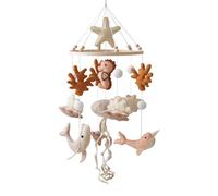 Tbintul cloche de lit mobile pour bébé avec étoiles, carillon éolien, animaux marins, mobile avec boules en feutre, carillon à vent suspendu en bois, pour lit de bébé, cadeau pour fille ou garçon