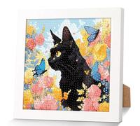 Tbintul Diamond Painting, Chaton Dessin animé Diamond Painting Kits pour Enfants, pour débutants, décoration murale pour la maison 18x18cm（Cadre Photo inclus）