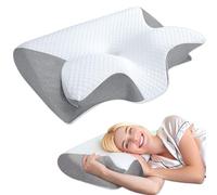 Tbintul Oreiller Cervical pour Dormir, 2 en 1 Oreiller Orthopédique à Mémoire de Forme pour la Nuque, Coussin pour Dormir sur Le Côté et sur Le Dos (Blanc et Gris)