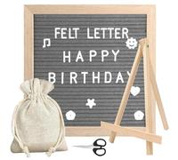 Tbintul Tableau à lettres en feutre, 25x25 cm, letter board tableau lettre amovibles avec 340 lettres, cadre en bois pour maison, bureau, fêtes et événements, avec support (Gris)