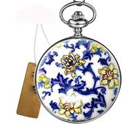 Tbkoly Classique Sculpté Montre De Poche Montres Fob Watchk, Design De Mode Élégant Mécanique en Acier Inoxydable À Remontage Manuel Horloge Chaîne Hommes Femmes Cadeau