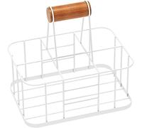 Tbkoly Support de Caisse de Support de Bouteille de Lait, Caisse de 6 Bouteilles de Lait avec poignée en Bois, Caisse de seuil de Porte en métal for Le Stockage du Garde-Lait (Blanc)