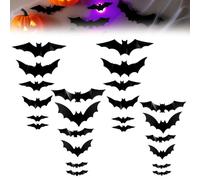 TBLMPNE Halloween Decoration 3D Chauve-Souris, Deco Halloween 3D Chauve-Souris avec lumières LED Violettes, Décoration de fête d'halloween Autocollant Mural Brillant à Paillettes (24 Pcs)