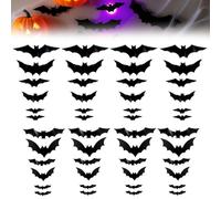 TBLMPNE Halloween Decoration 3D Chauve-Souris, Deco Halloween 3D Chauve-Souris avec lumières LED Violettes, Décoration de fête d'halloween Autocollant Mural Brillant à Paillettes (48 Pcs)