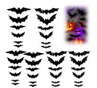 TBLMPNE Halloween Decoration 3D Chauve-Souris, Deco Halloween 3D Chauve-Souris avec lumières LED Violettes, Décoration de fête d'halloween Autocollant Mural Brillant à Paillettes (36 Pcs)