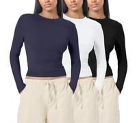 TBloevwlh 1 PC ou 3 PCS Tee Shirt Hauts Basique T-Shirts Manche Y2K Style Rétro Femme Crop Top Vetement Thermique Col Rond Moulant Tops Chauds en Coton Extensible Décontractée Streetwear et Sport