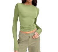 TBloevwlh 1 PC ou 3 PCS Tee Shirt Hauts Basique T-Shirts Manche Y2K Style Rétro Femme Crop Top Vetement Thermique Col Rond Moulant Tops Chauds en Coton Extensible Décontractée Streetwear et Sport