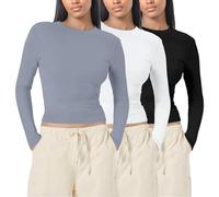TBloevwlh 1 PC ou 3 PCS Tee Shirt Hauts Basique T-Shirts Manche Y2K Style Rétro Femme Crop Top Vetement Thermique Col Rond Moulant Tops Chauds en Coton Extensible Décontractée Streetwear et Sport