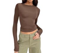 TBloevwlh 1 PC ou 3 PCS Tee Shirt Hauts Basique T-Shirts Manche Y2K Style Rétro Femme Crop Top Vetement Thermique Col Rond Moulant Tops Chauds en Coton Extensible Décontractée Streetwear et Sport