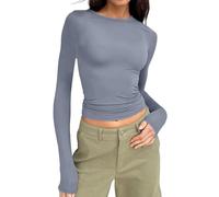 TBloevwlh 1 PC ou 3 PCS Tee Shirt Hauts Basique T-Shirts Manche Y2K Style Rétro Femme Crop Top Vetement Thermique Col Rond Moulant Tops Chauds en Coton Extensible Décontractée Streetwear et Sport