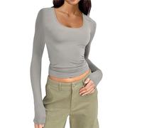 TBloevwlh 1 PC ou 3 PCS Tee Shirt Hauts Basique T-Shirts Manche Y2K Style Rétro Femme Crop Top Vetement Thermique Col Rond Moulant Tops Chauds en Coton Extensible Décontractée Streetwear et Sport