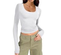 TBloevwlh 1 PC ou 3 PCS Tee Shirt Hauts Basique T-Shirts Manche Y2K Style Rétro Femme Crop Top Vetement Thermique Col Rond Moulant Tops Chauds en Coton Extensible Décontractée Streetwear et Sport
