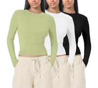 TBloevwlh 1 PC ou 3 PCS Tee Shirt Hauts Basique T-Shirts Manche Y2K Style Rétro Femme Crop Top Vetement Thermique Col Rond Moulant Tops Chauds en Coton Extensible Décontractée Streetwear et Sport