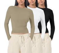 TBloevwlh 1 PC ou 3 PCS Tee Shirt Hauts Basique T-Shirts Manche Y2K Style Rétro Femme Crop Top Vetement Thermique Col Rond Moulant Tops Chauds en Coton Extensible Décontractée Streetwear et Sport