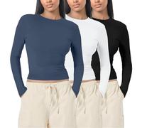 TBloevwlh 1 PC ou 3 PCS Tee Shirt Hauts Basique T-Shirts Manche Y2K Style Rétro Femme Crop Top Vetement Thermique Col Rond Moulant Tops Chauds en Coton Extensible Décontractée Streetwear et Sport