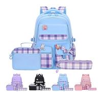 TBloevwlh Cartable Fille Élémentaire CE2 CM1 Ensemble Sac à Dos 3 Pièces avec Panier Déjeuner et Trousse Scolaire, pour Collège Chic