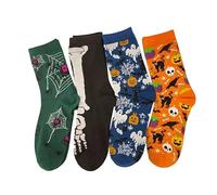 TBloevwlh Chaussettes Halloween Motif Squelette Lot de 4-6 Paires pour Femme et Homme - Coton Respirant, Taille Unique - pour Déguisement, Fête et Cosplay