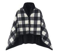 TBloevwlh Poncho Femme Polaire Plaid Châle Polaire Cape Chaud d'hiver avec Boutons Couverture à Carreaux, Deux Tailles