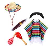 TBloevwlh Poncho Mexicain Adulte Unisexe - Déguisement Parfait pour Carnaval, Fête à Thème et Festival - Taille Unique Multicolore en Polyester