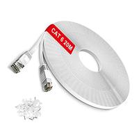 TBMax 20m Câble Ethernet Cat 6, Plat Câble Ethernet Réseau Haut Débit RJ45 Câble LAN Gigabit Ethernet 1Gbps 250MHz Haut Débit UTP câble de Patch Compatible avec Routeur Modem Switch TV Box, Blanc