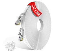 TBMax 30m Câble Ethernet Cat 6, Plat Câble Ethernet Réseau Haut Débit RJ45 Câble LAN Gigabit Ethernet 1Gbps 250MHz Haut Débit UTP câble de Patch Compatible avec Routeur Modem Switch TV Box, Blanc
