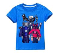 TBNRFrags T-shirt à manches courtes pour garçons 100 % coton pour enfants mignons d'été graphiques T-shirts Skibidi WC Game Cartoon Girls Top, bleu, 5-6 ans