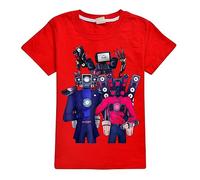 TBNRFrags T-shirt à manches courtes pour garçons 100 % coton pour enfants mignons d'été graphiques T-shirts Skibidi WC Game Cartoon Girls Top, Rouge, 7-8 ans