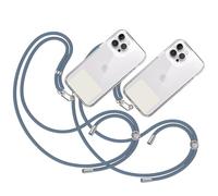 TBOC 2X Cordon Universel pour Mobile [Bleu] avec Patch de Fixation [Blanc Ice] et Sangle de Suspension Amovible Réglable et Résistante Compatible avec Toutes les Marques Téléphone Mode Accessoires