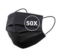 TBOC Masque Hygiénique Jetable - [Pack 50 Unités] Masque [Noir] Polypropylène à 3 Couches Léger Souple et Respirant Pince à Nez Protection Faciale Haute Filtration Non Réutilisable Résistant