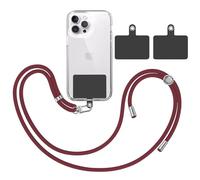 TBOC Pack: Cordon Collier Laniere Portable Universel [Bordeaux] + 2 [Patchs de Fixation Noir] Sangle de Suspension Amovible Réglable Résistante Compatible avec Toutes Téléphones Mobiles Smartphones