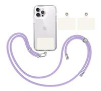 TBOC Pack: Cordon Collier Laniere Portable Universel [Lilas] + 2 [Patchs de Fixation Blanc Ice] Sangle de Suspension Amovible Réglable Résistante Compatible avec Toutes Les Marques de Smartphones