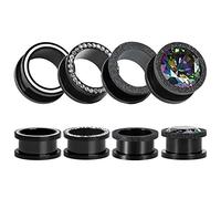 TBOSE 8 pièces Noir Mode Oreille Tunnels Bouchons jauges en Acier Inoxydable Expander civière Piercings