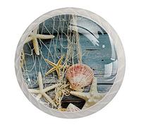 TBOUOBT Lot de 4 poignées d'armoires de cuisine, boutons de tiroir pour porte de meuble de placard moderne,Planche Étoile de mer Coquillage Océan