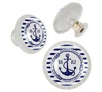 TBOUOBT Lot de 4 poignées d'armoires de cuisine, boutons de tiroir pour porte de meuble de placard moderne,Ancre Marine Rayure Vintage