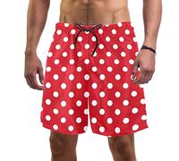 TBOUOBT Maillot de Bain pour Homme Short de Bain à séchage Rapide avec Doublure en Maille Maillots de Bain Maillots de Bain,Motif Moderne à Pois Blancs Rouges