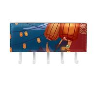 TBOUOBT Porte-clés et porte-courrier mural, porte-clés avec 5 crochets à clés, décoration rustique pour entrée,Paysage de nuit de dessin animé de style chinois