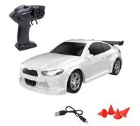 TBRICKFUNR Voiture de dérive RC à l'échelle 1:64, 2,4 G 4WD haute vitesse 15 km/h, mini voiture de course télécommandée avec lumières LED, câble de charge et barrière, modes double vitesse, cadeau