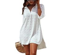 TBSCWYF Maillot de Bain pour Femme Cover-Ups Jacquard Blouse été Robe de Plage Robe T-Shirt Ample Beachwear Bikini Plage Vacances Chemise en Mousseline de Soie