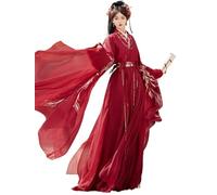 TBTROQXCT Hanfu Style Wei et Jin dynastie nouveau à manches longues lourde broderie ancien Costume Super fée Film Cool rouge ensemble(2XL)